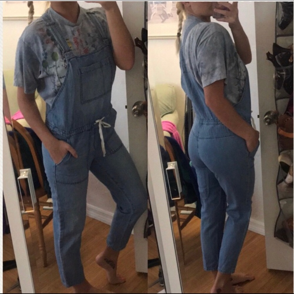 Loft Distressed Chambray Drawstring Overalls - image 5